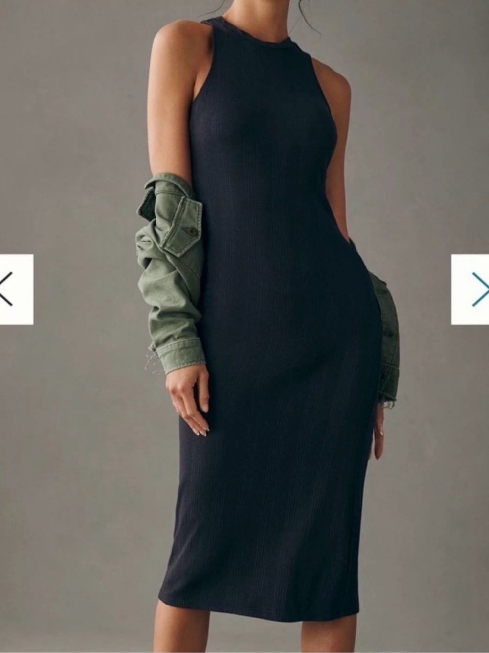 NWT Anthropologie Daily Practice Black Sleeveless Ribbed Knit Midi Dress XXS